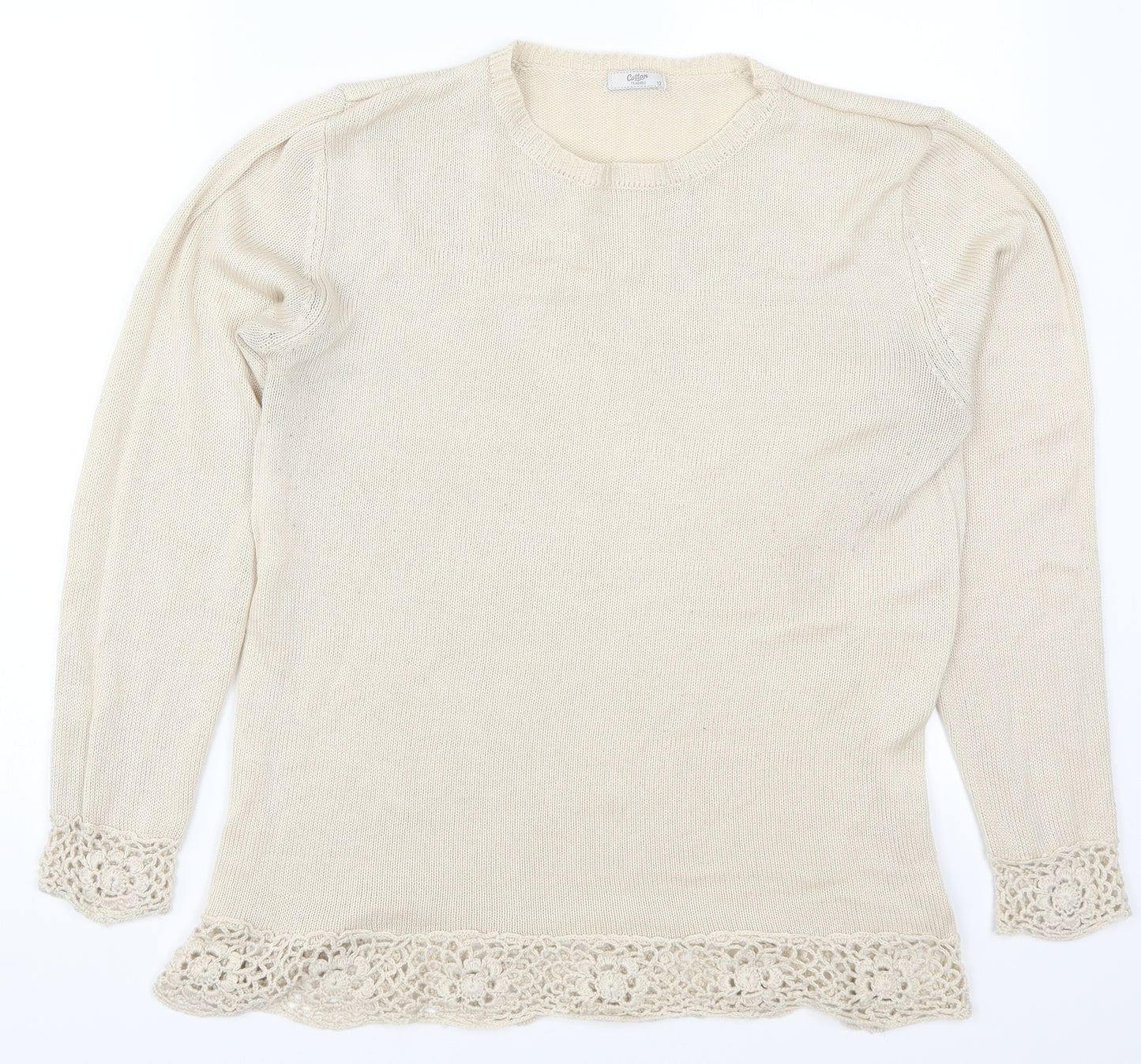 Cotton Traders Womens Beige  Knit Pullover Jumper Size 12