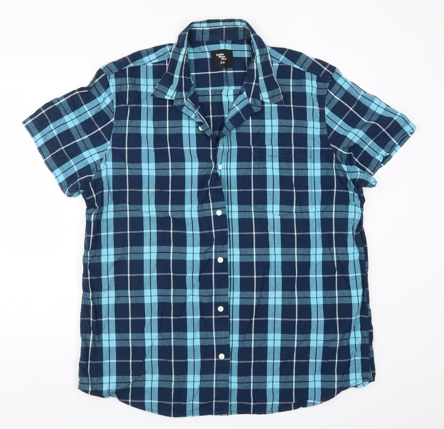 Cedar Wood State Mens Blue Check   Button-Up Size 2XL