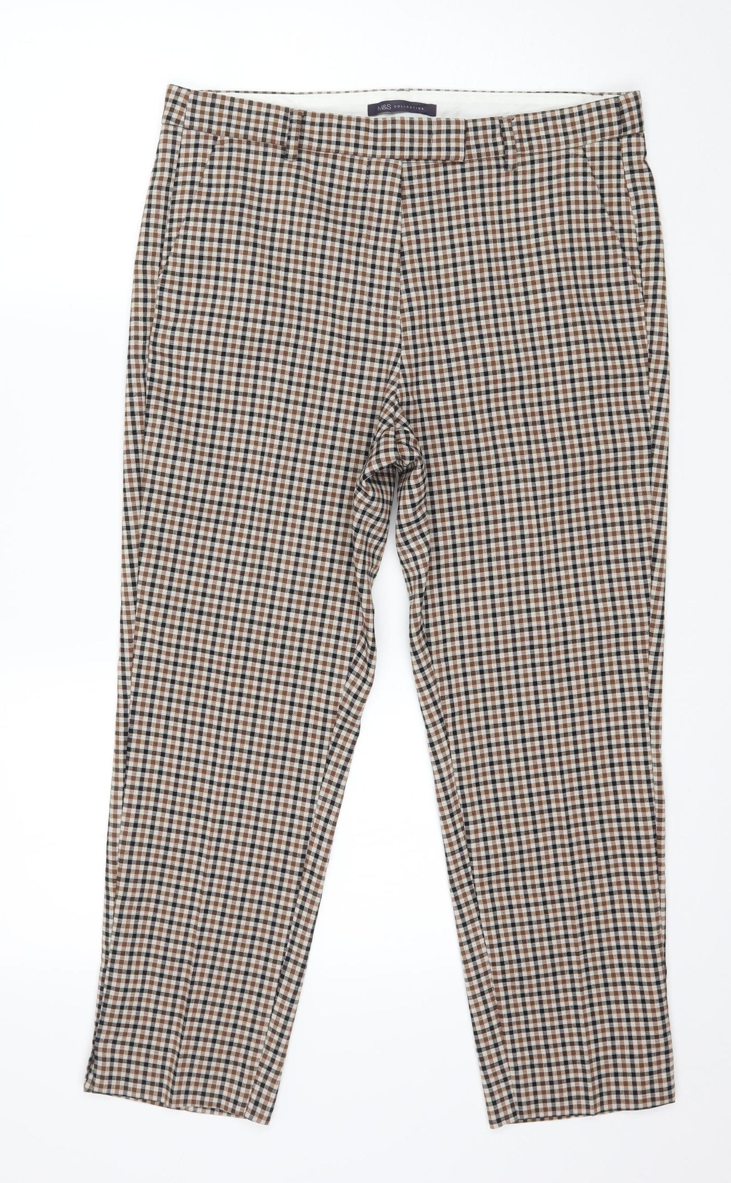 Marks and Spencer Womens Brown Check  Trousers  Size 12 L24 in