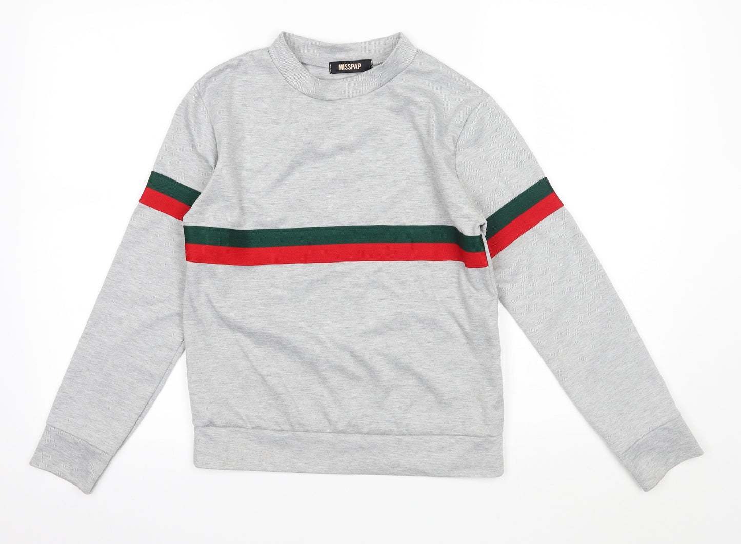Misspap Womens Grey Striped Jersey Pullover Sweatshirt Size S