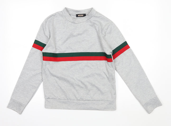 Misspap Womens Grey Striped Jersey Pullover Sweatshirt Size S