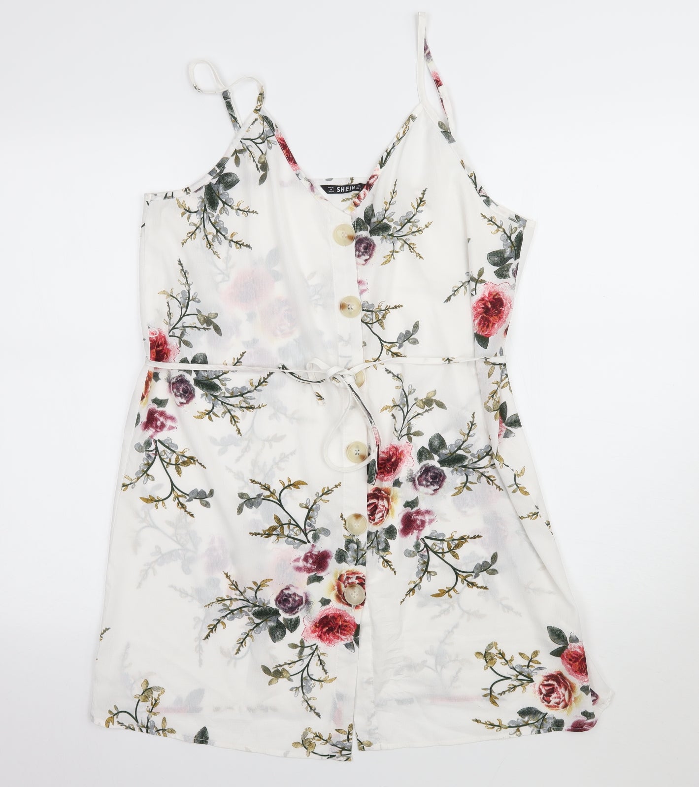 SheIn Womens White Floral  Slip Dress  Size L