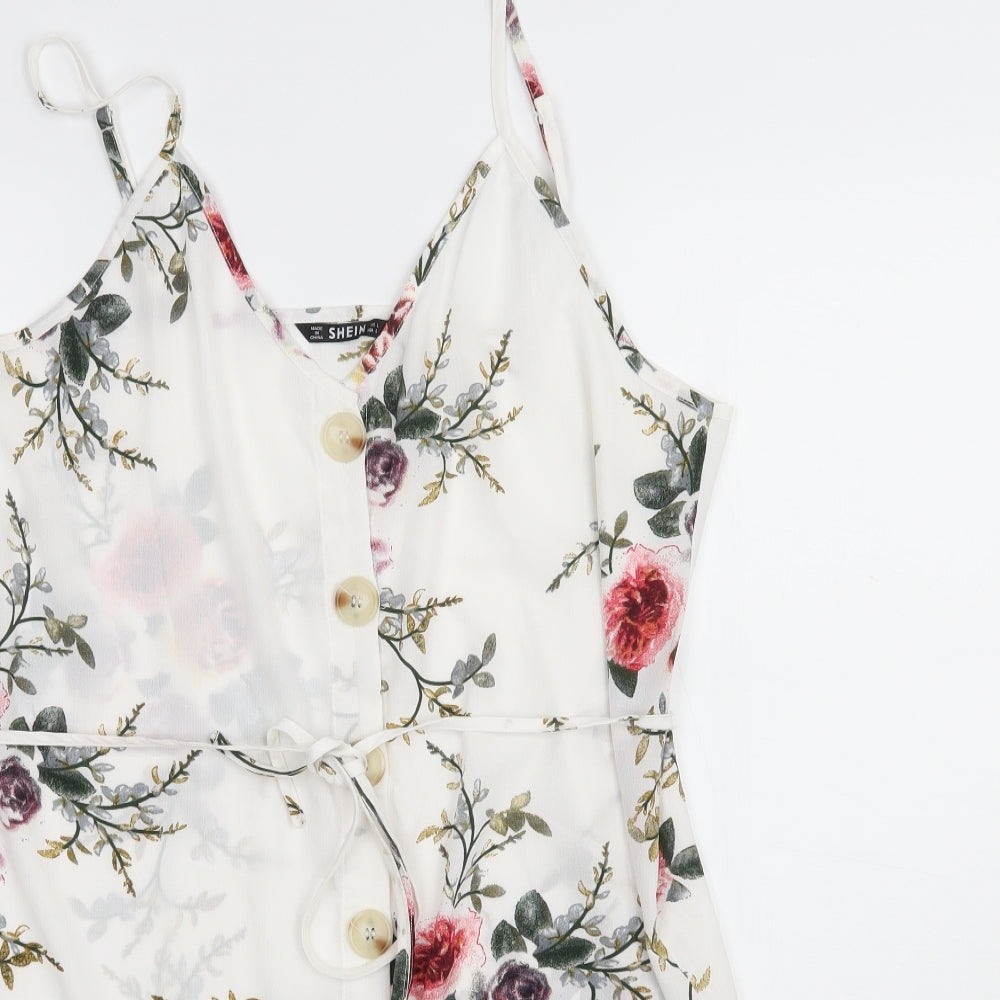 SheIn Womens White Floral  Slip Dress  Size L
