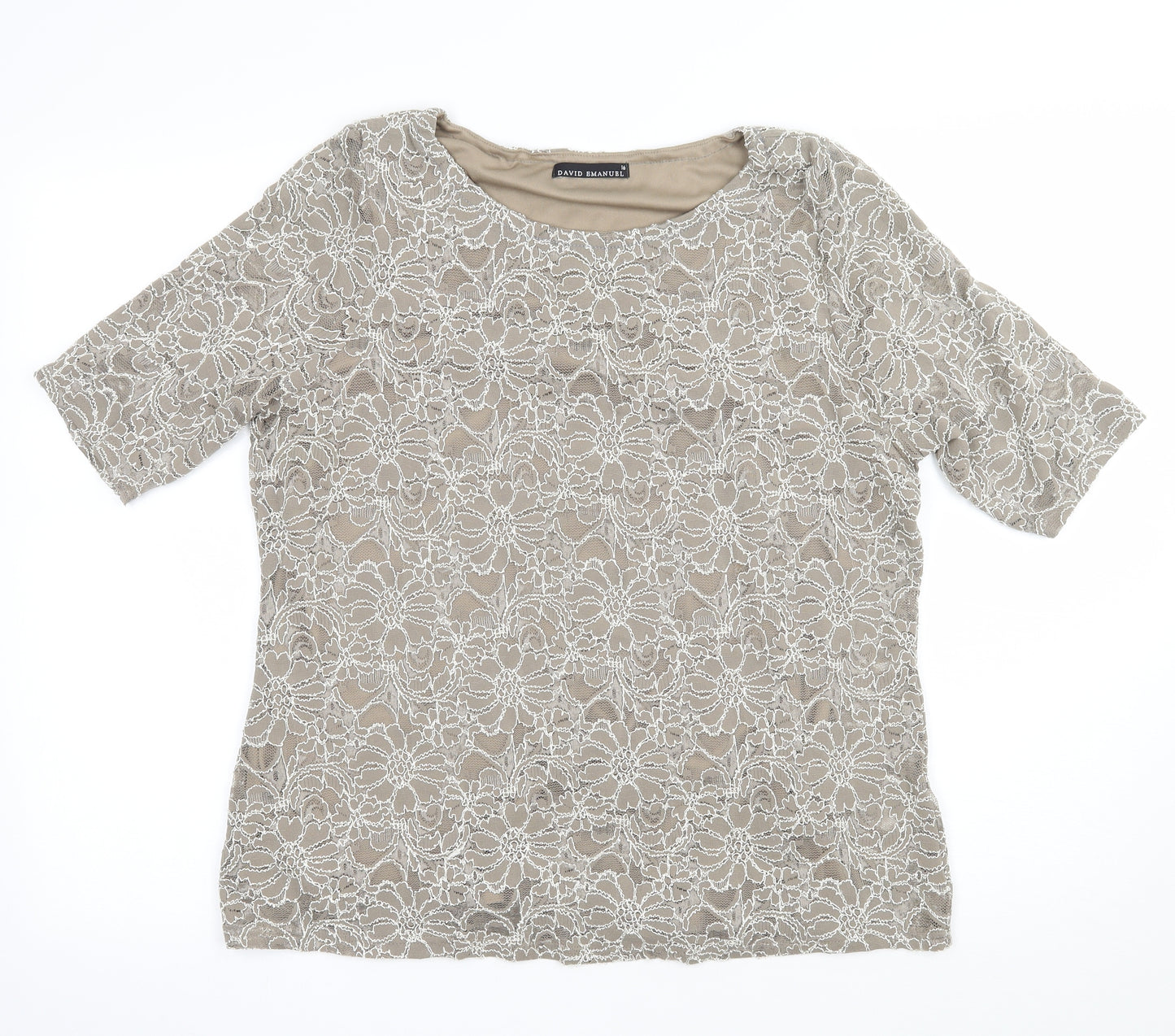 David Emanuel Womens Brown  Lace Basic T-Shirt Size 16