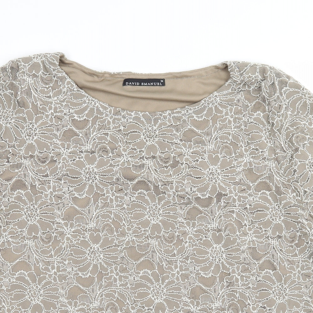 David Emanuel Womens Brown  Lace Basic T-Shirt Size 16