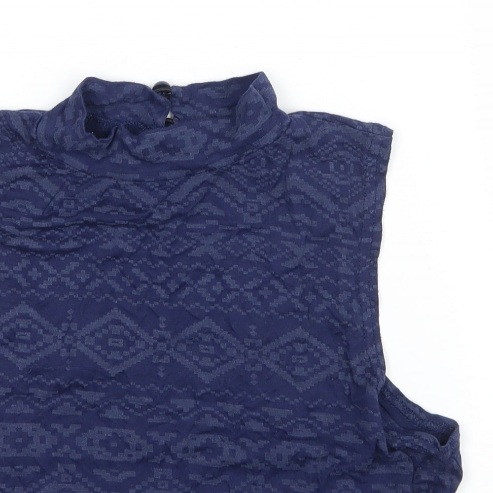 New Look Womens Blue Geometric Jersey Basic Tank Size 12