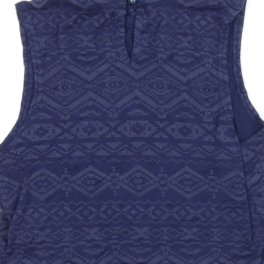 New Look Womens Blue Geometric Jersey Basic Tank Size 12