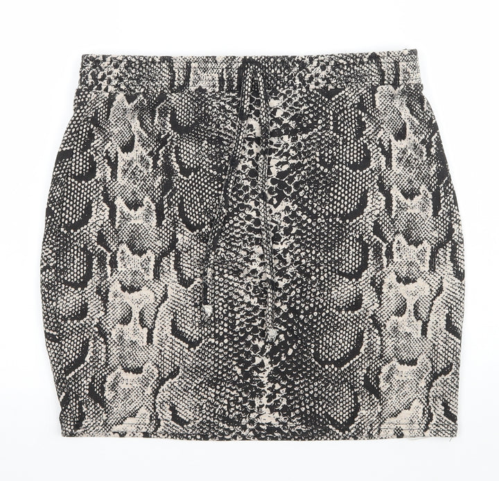 PRETTYLITTLETHING Womens Black Animal Print Jersey Mini Skirt Size 10