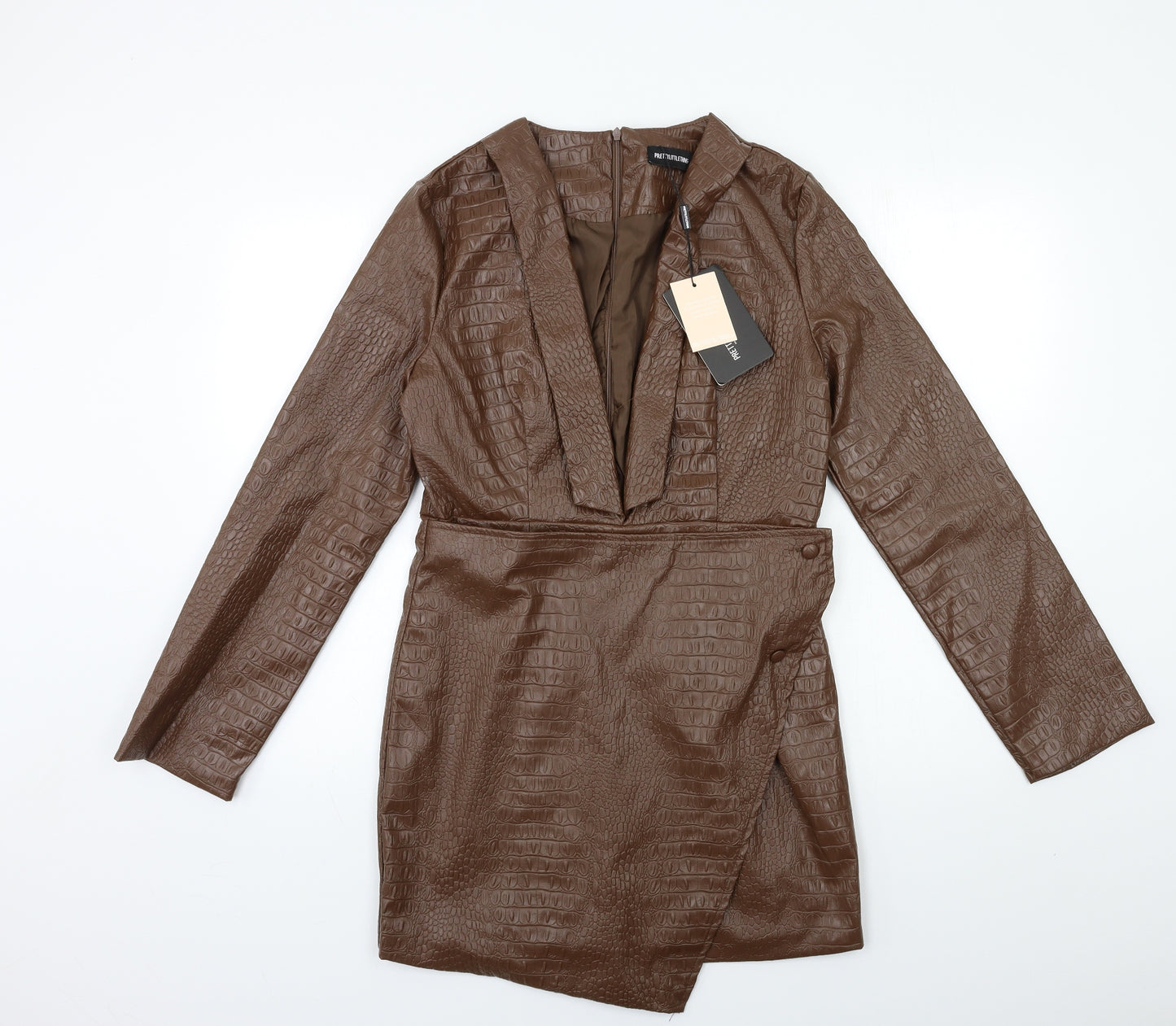 PRETTYLITTLETHING Womens Brown Batik  Bodycon  Size 12  - blazer