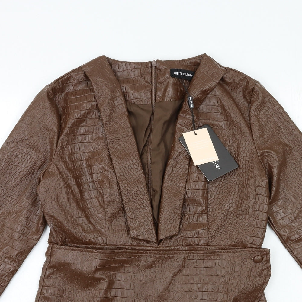 PRETTYLITTLETHING Womens Brown Batik  Bodycon  Size 12  - blazer