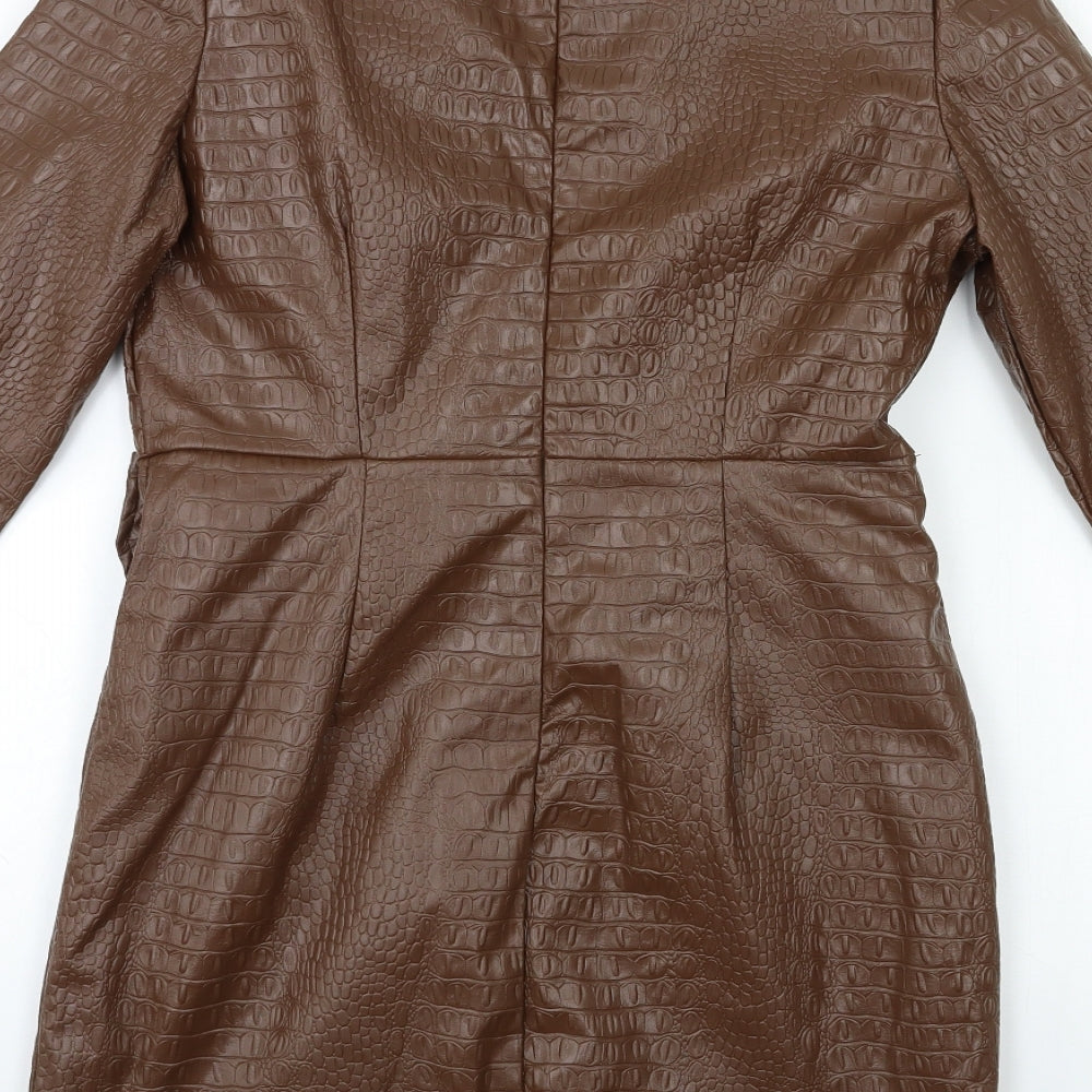 PRETTYLITTLETHING Womens Brown Batik  Bodycon  Size 12  - blazer