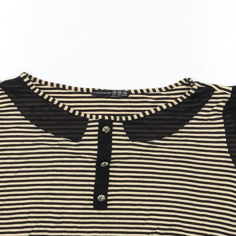 Atmosphere Womens Beige Striped  Basic Blouse Size 12