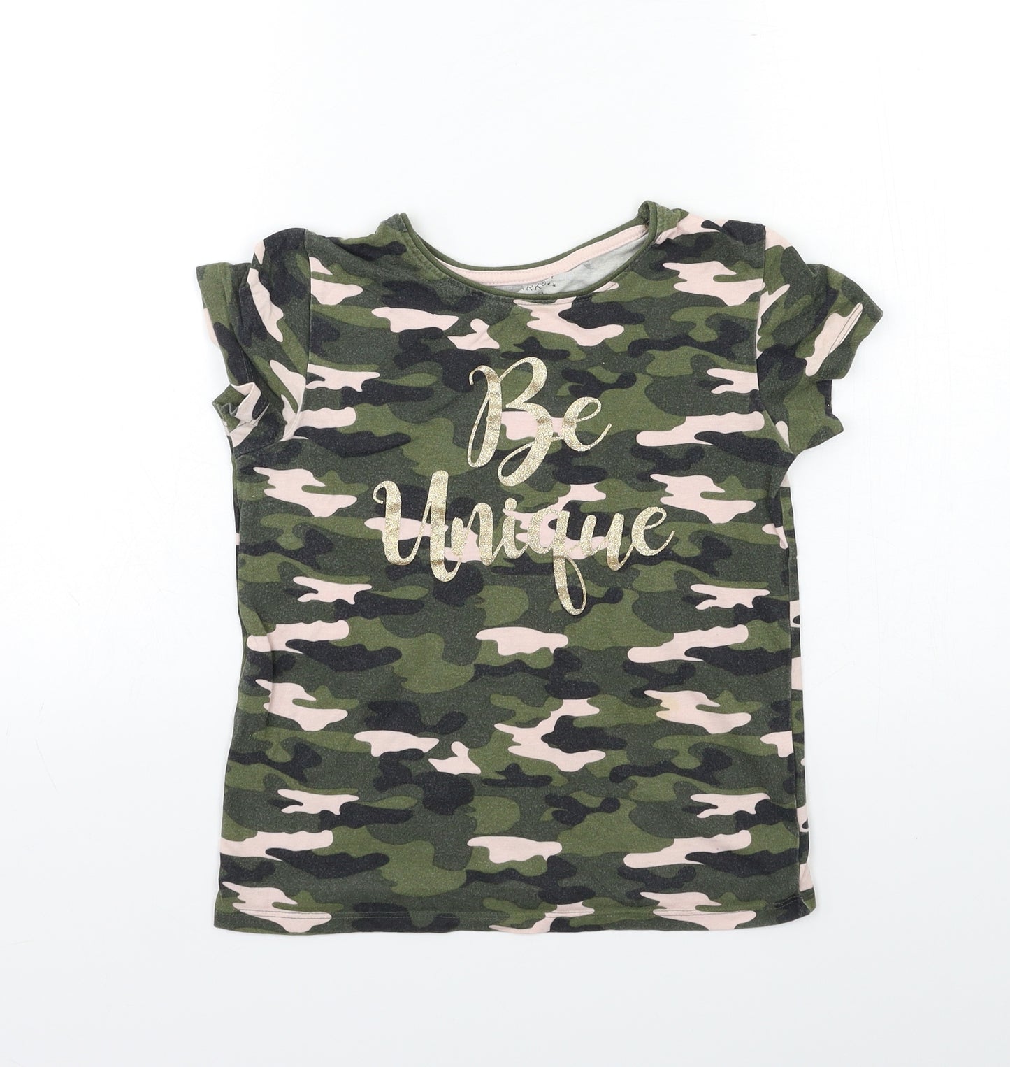 Primark Girls Green Camouflage  Basic T-Shirt Size 8 Years