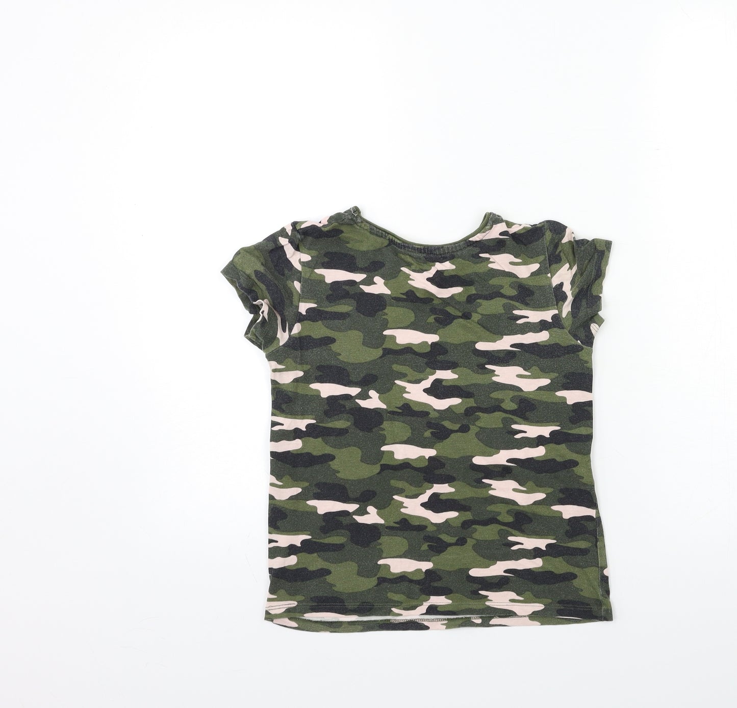 Primark Girls Green Camouflage  Basic T-Shirt Size 8 Years