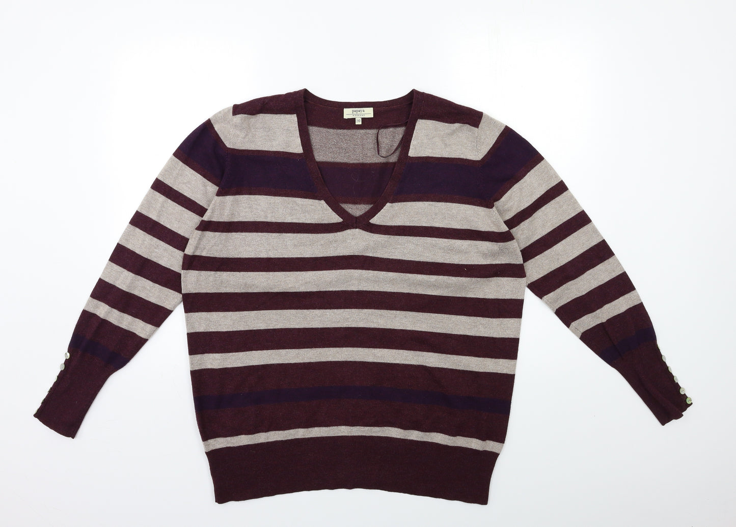 Papaya Womens Red Striped Knit Pullover Jumper Size 20