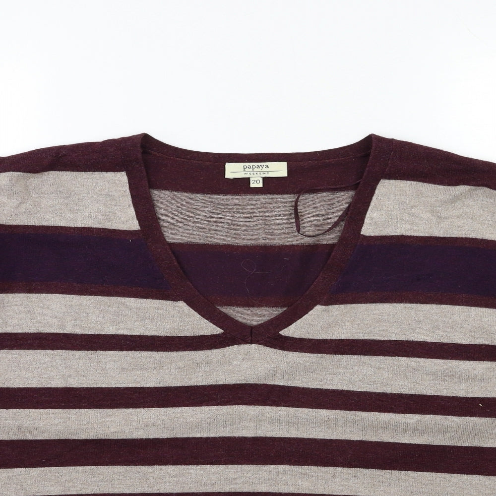 Papaya Womens Red Striped Knit Pullover Jumper Size 20
