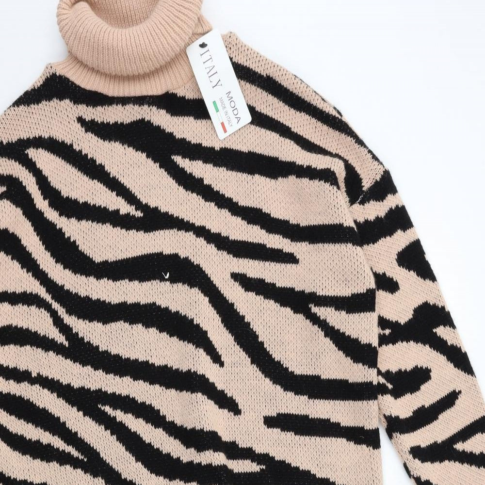 Preworn Womens Pink Animal Print Knit Jumper Dress  Size L