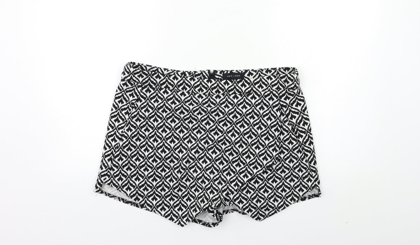 New Look Womens Black Geometric  Wrap Shorts Size 14