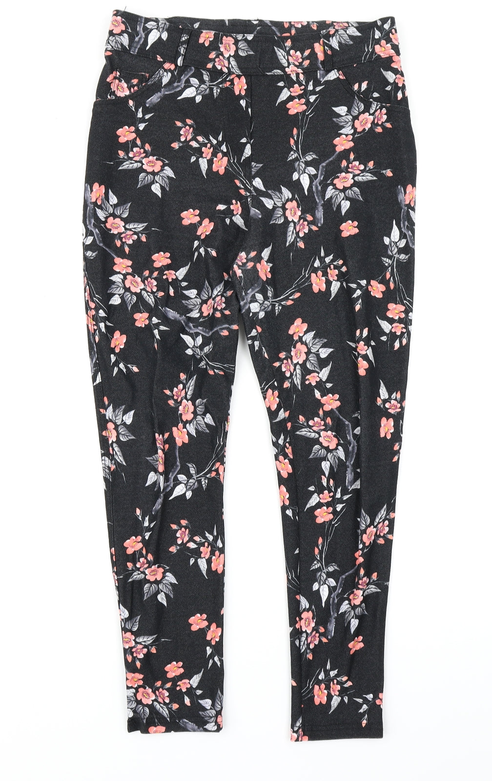 Select Womens Black Floral Denim Jegging Jeans Size 12 L22 in