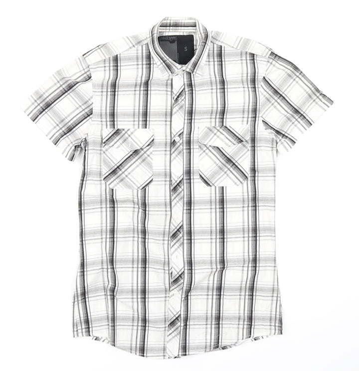 Urban Spirit Mens White Plaid Button-Up Size S