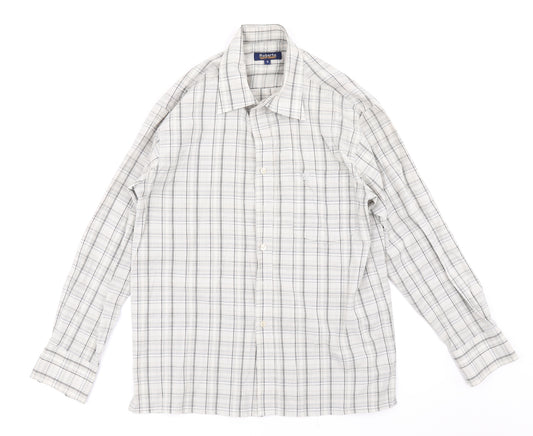 Front view of Roberto men’s beige plaid button-up, size S
