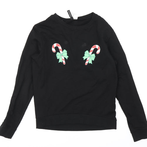 Divided Womens Black   Pullover Sweatshirt Size XS  - Christmas Candy Canes