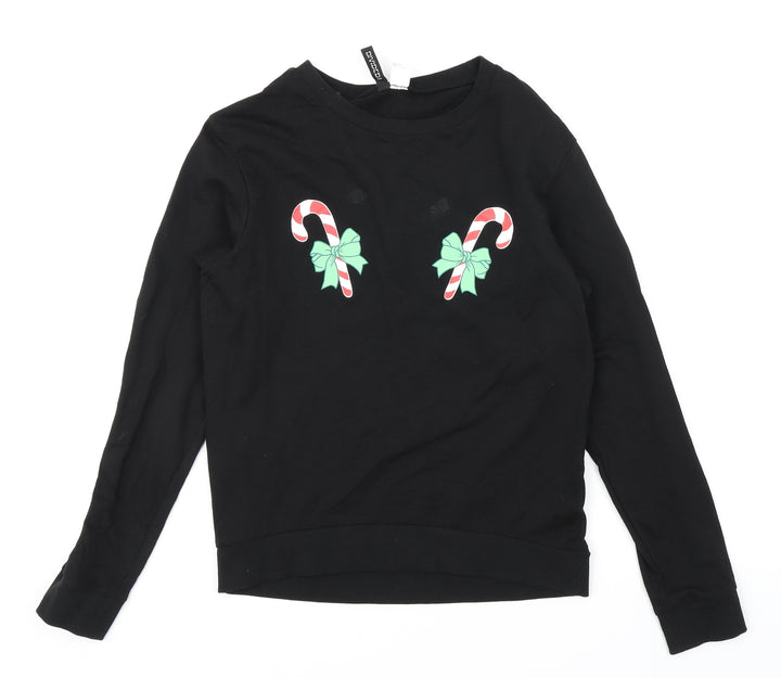 Divided Womens Black Pullover Sweatshirt Size XS - Christmas Candy Canes