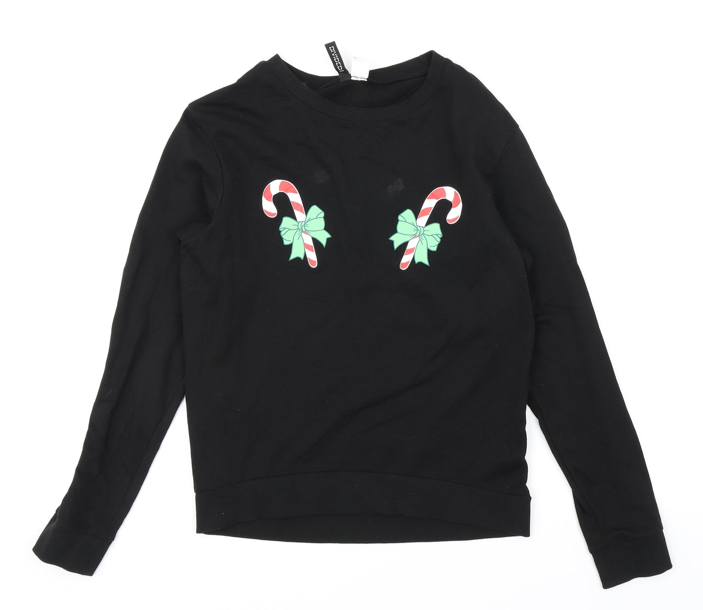 Divided Womens Black   Pullover Sweatshirt Size XS  - Christmas Candy Canes