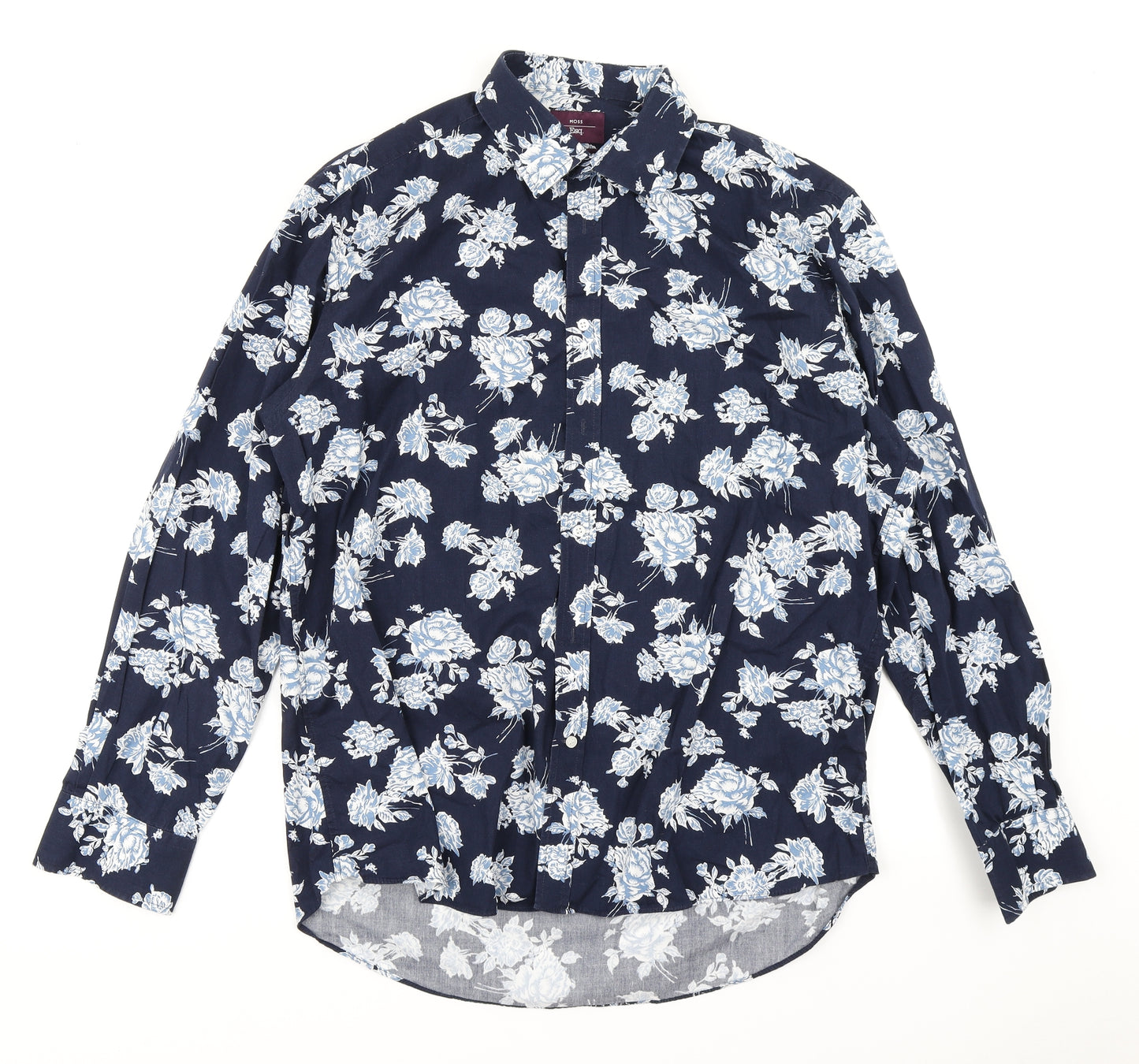 Moss Mens Blue Floral   Dress Shirt Size 17