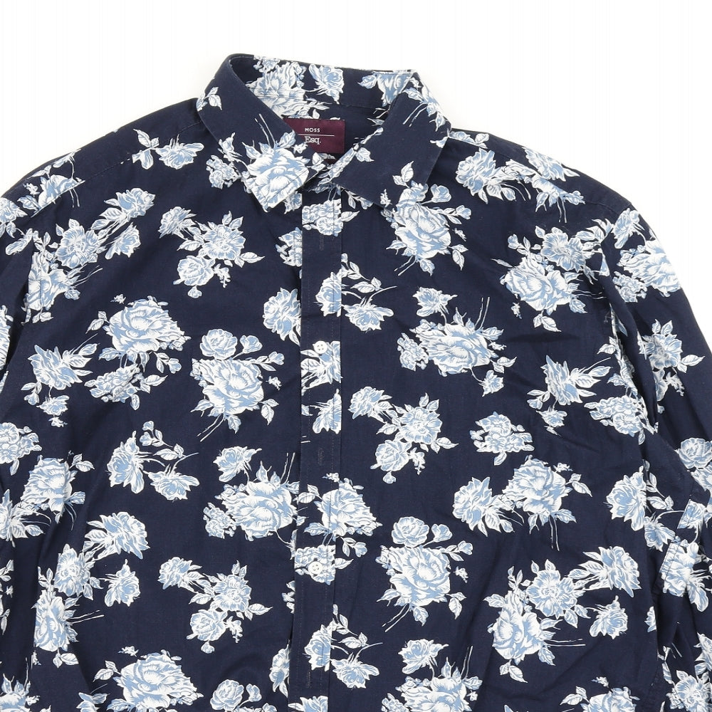 Moss Mens Blue Floral   Dress Shirt Size 17