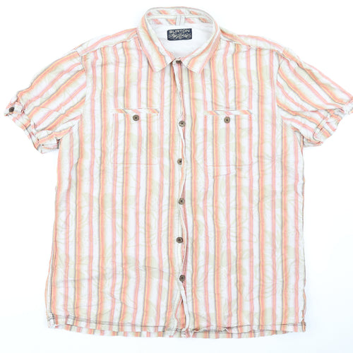 Burton Mens Orange Striped   Button-Up Size XL