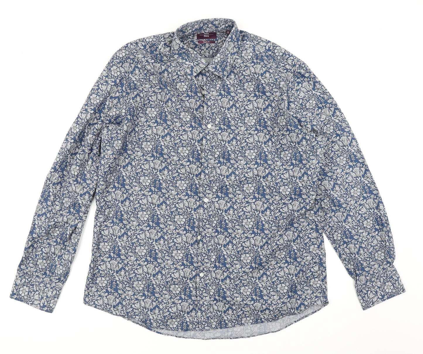Moss Mens Blue Floral   Button-Up Size 17