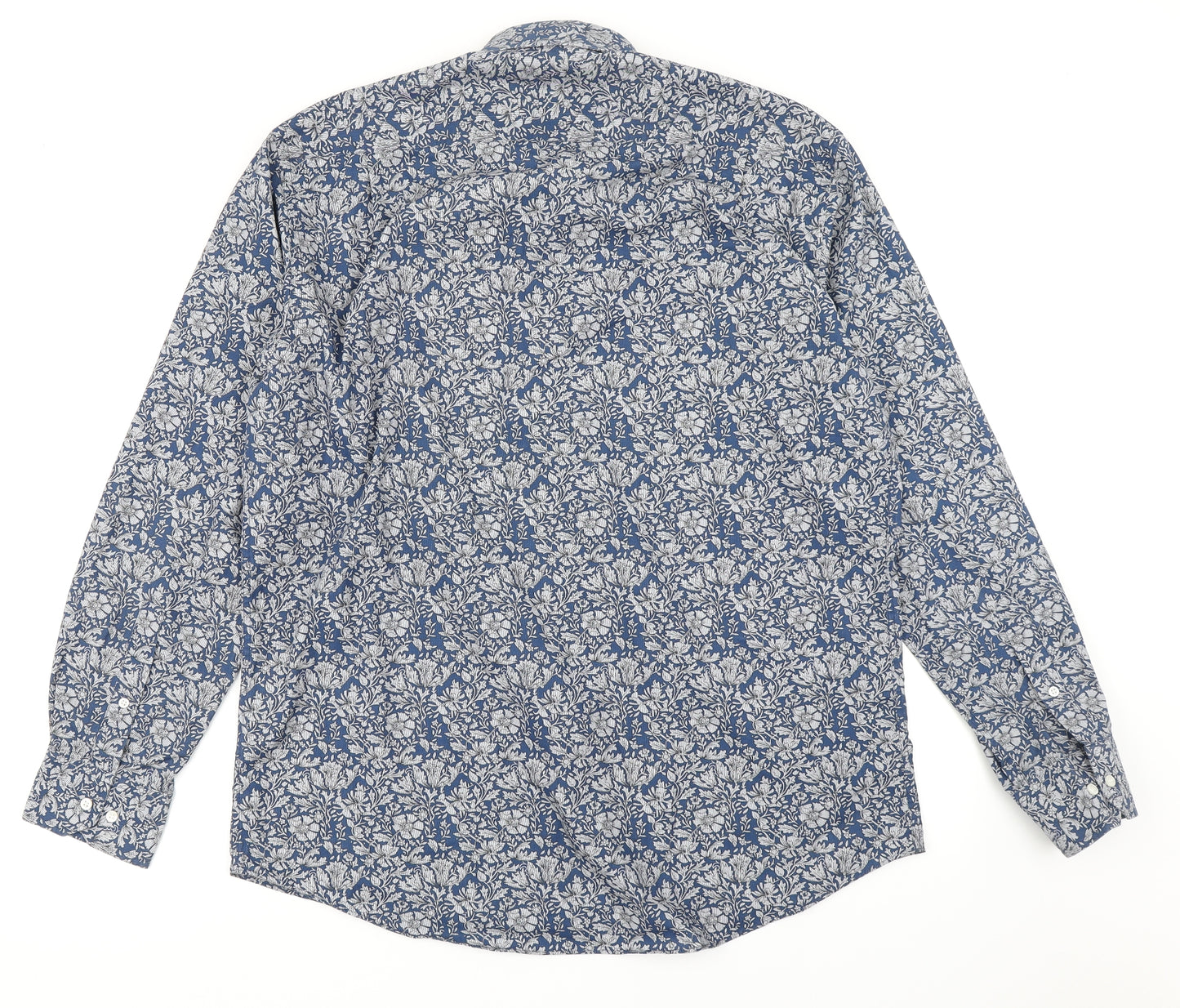 Moss Mens Blue Floral   Button-Up Size 17