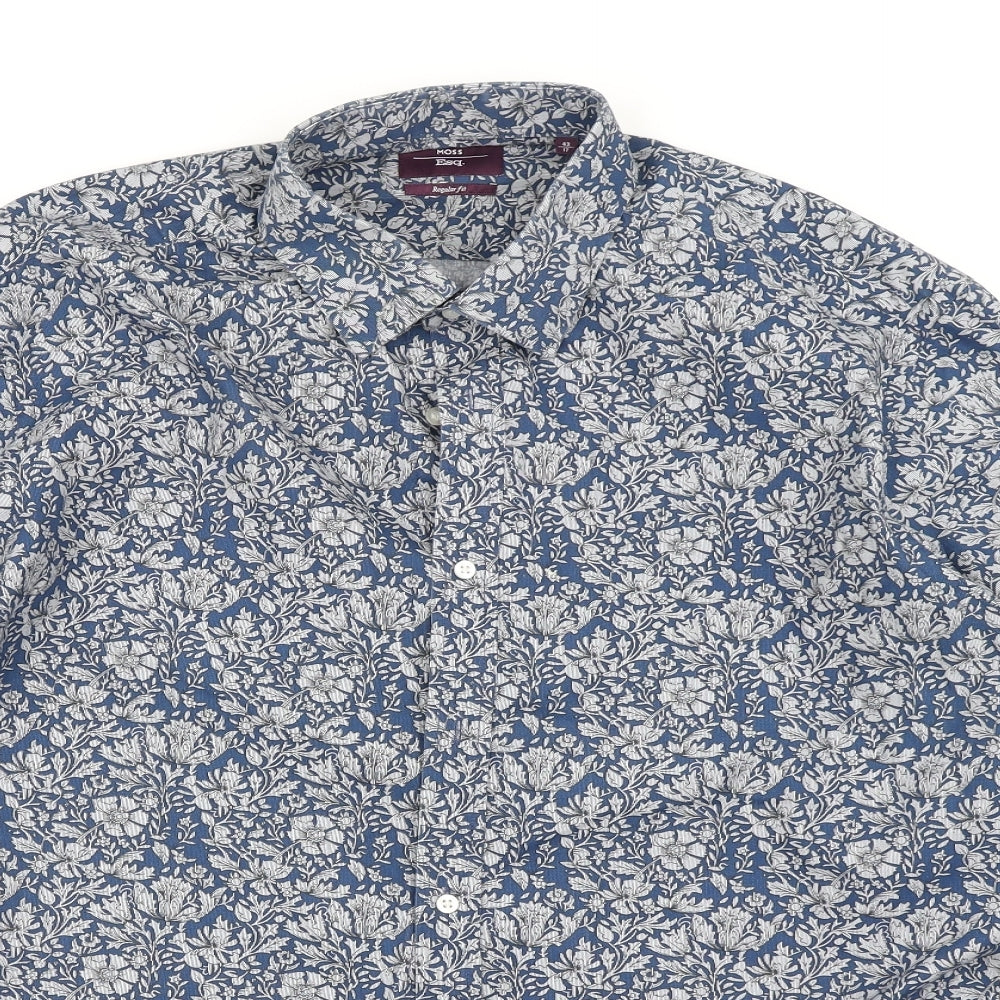 Moss Mens Blue Floral   Button-Up Size 17