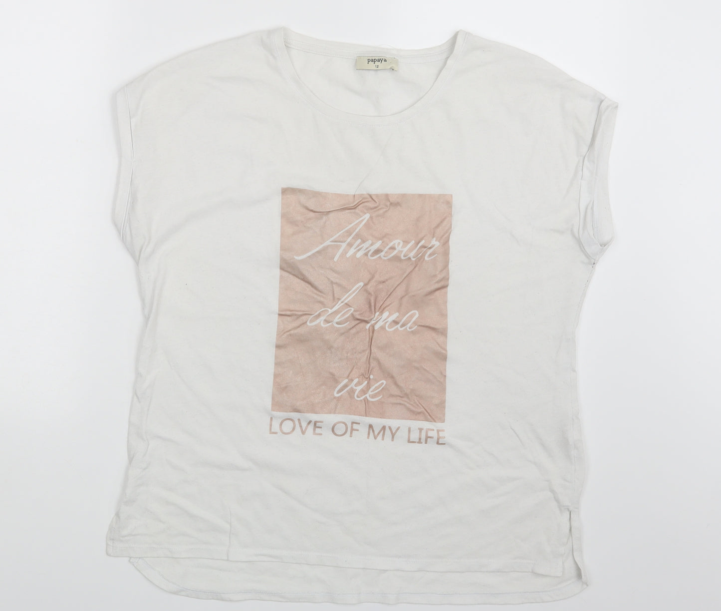 Papaya Womens White   Basic T-Shirt Size 12  - Love of my LIfe