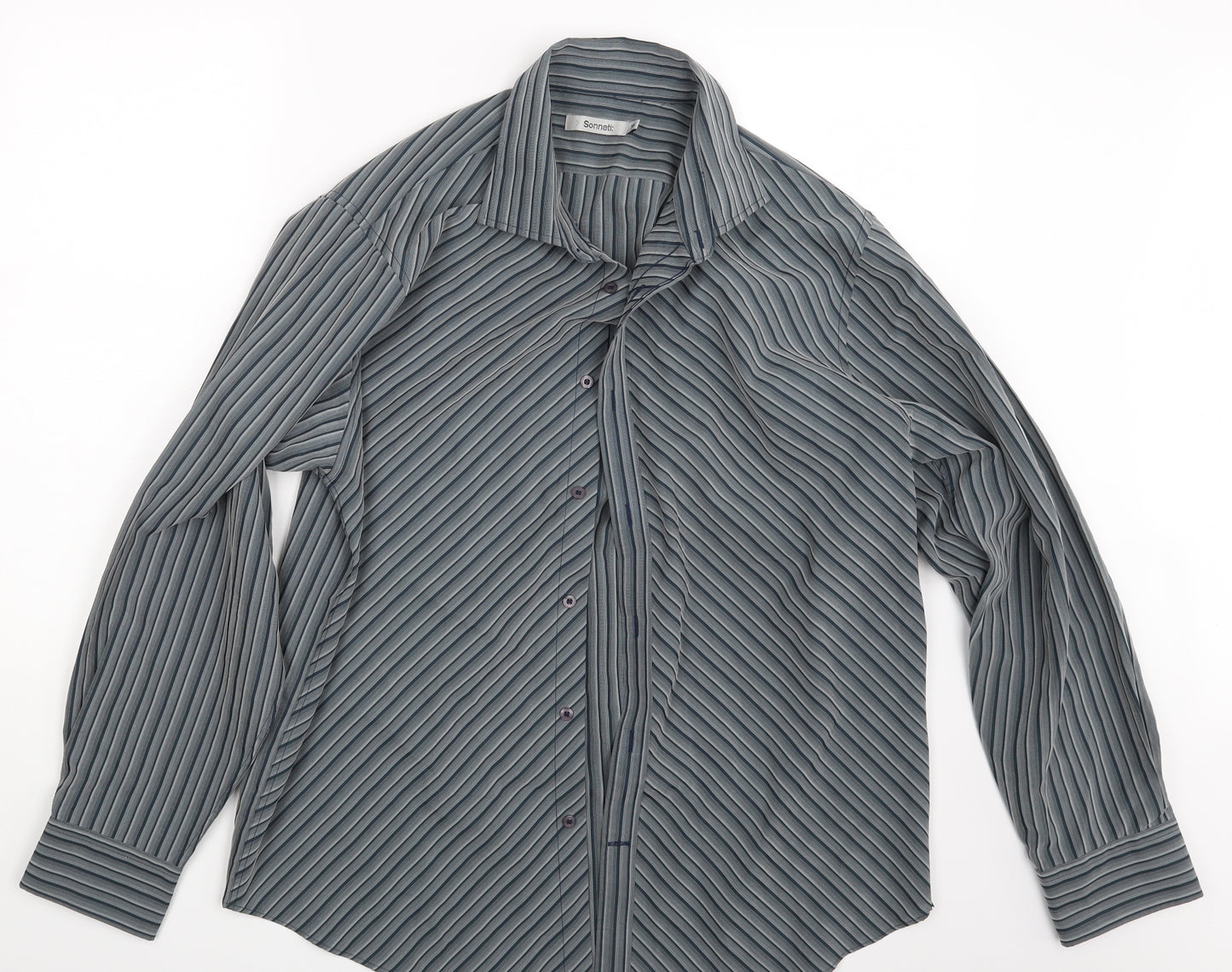 Sonett Mens Grey Striped   Button-Up Size XL