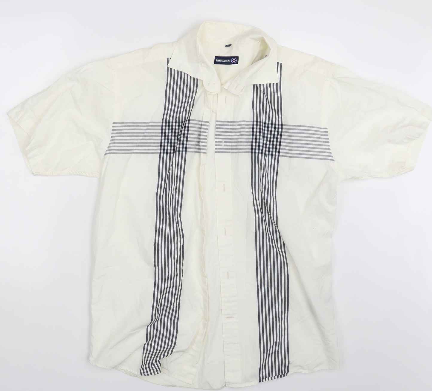 Lambretta Mens Ivory Striped   Button-Up Size XL