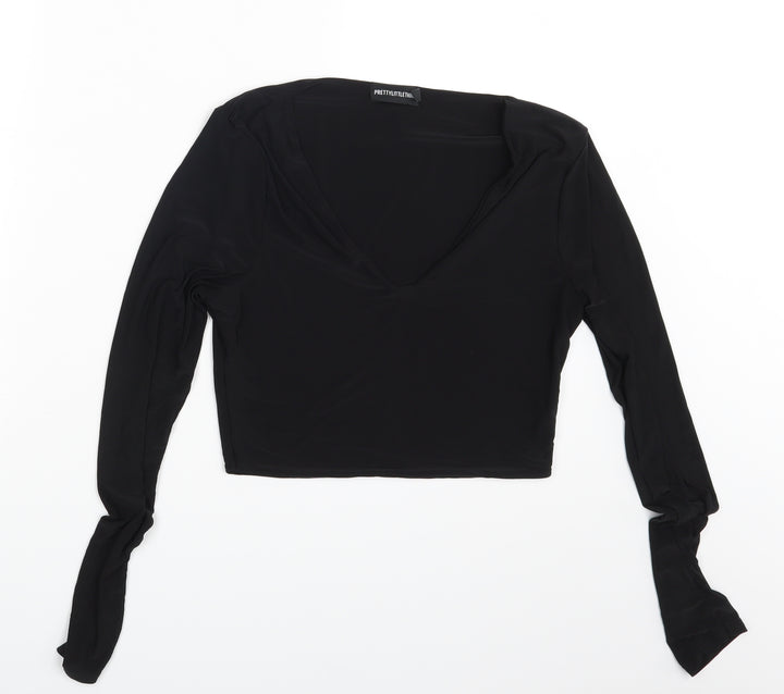 PRETTYLITTLETHING Womens Black Basic Blouse Size 12