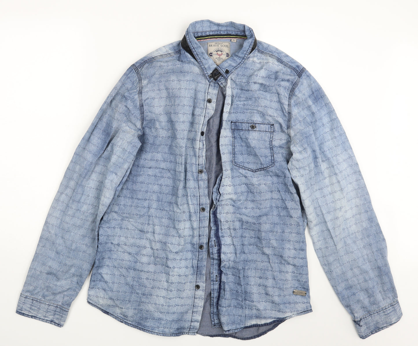 Brave Soul  Mens Blue    Button-Up Size XL
