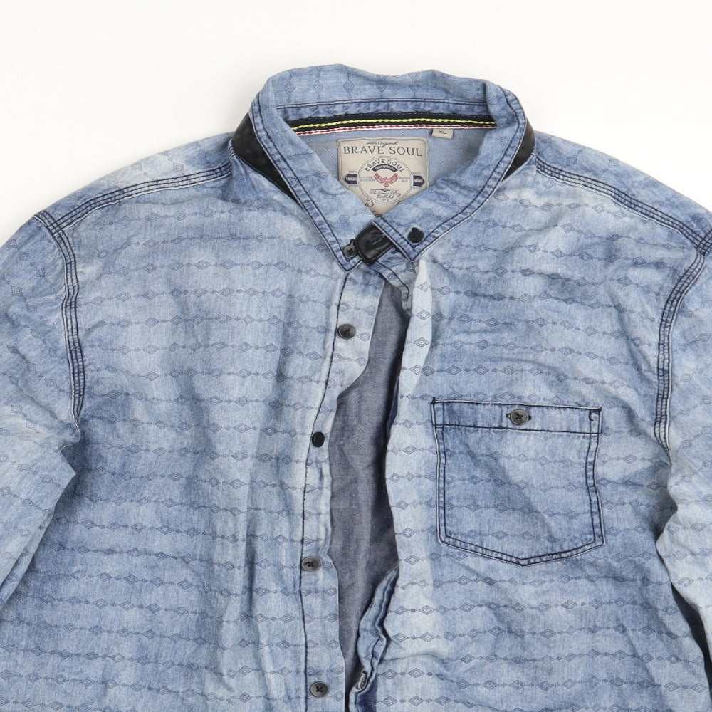 Brave Soul  Mens Blue    Button-Up Size XL