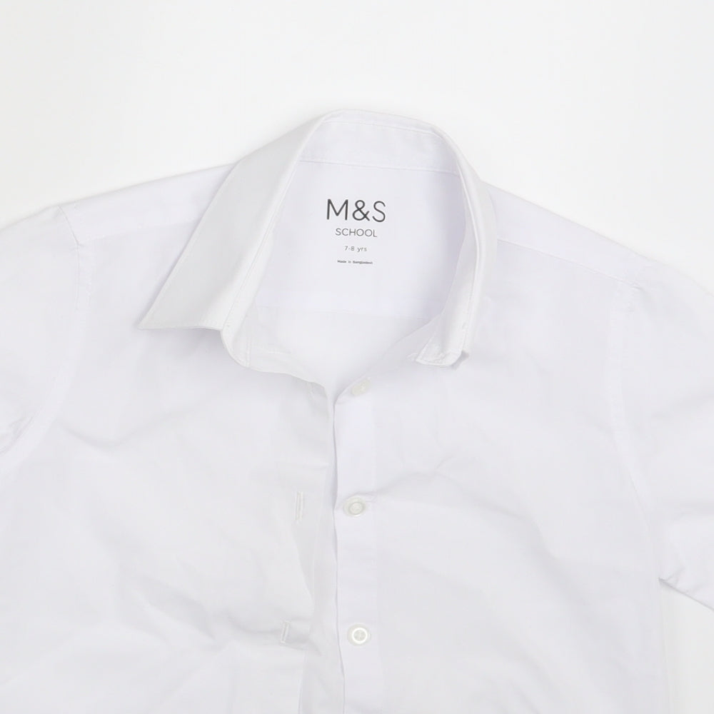 M&S Boys White   Basic Button-Up Size 7-8 Years  - School