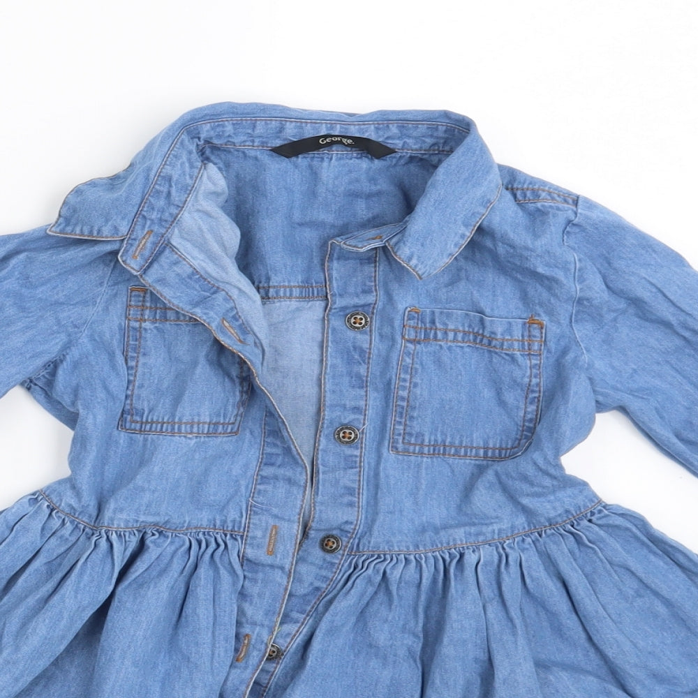 George Girls Blue   Basic Button-Up Size 5-6 Years