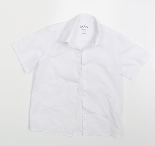 Front view of Marks & Spencer boys’ white basic button-up, size 7-8, years - school wear