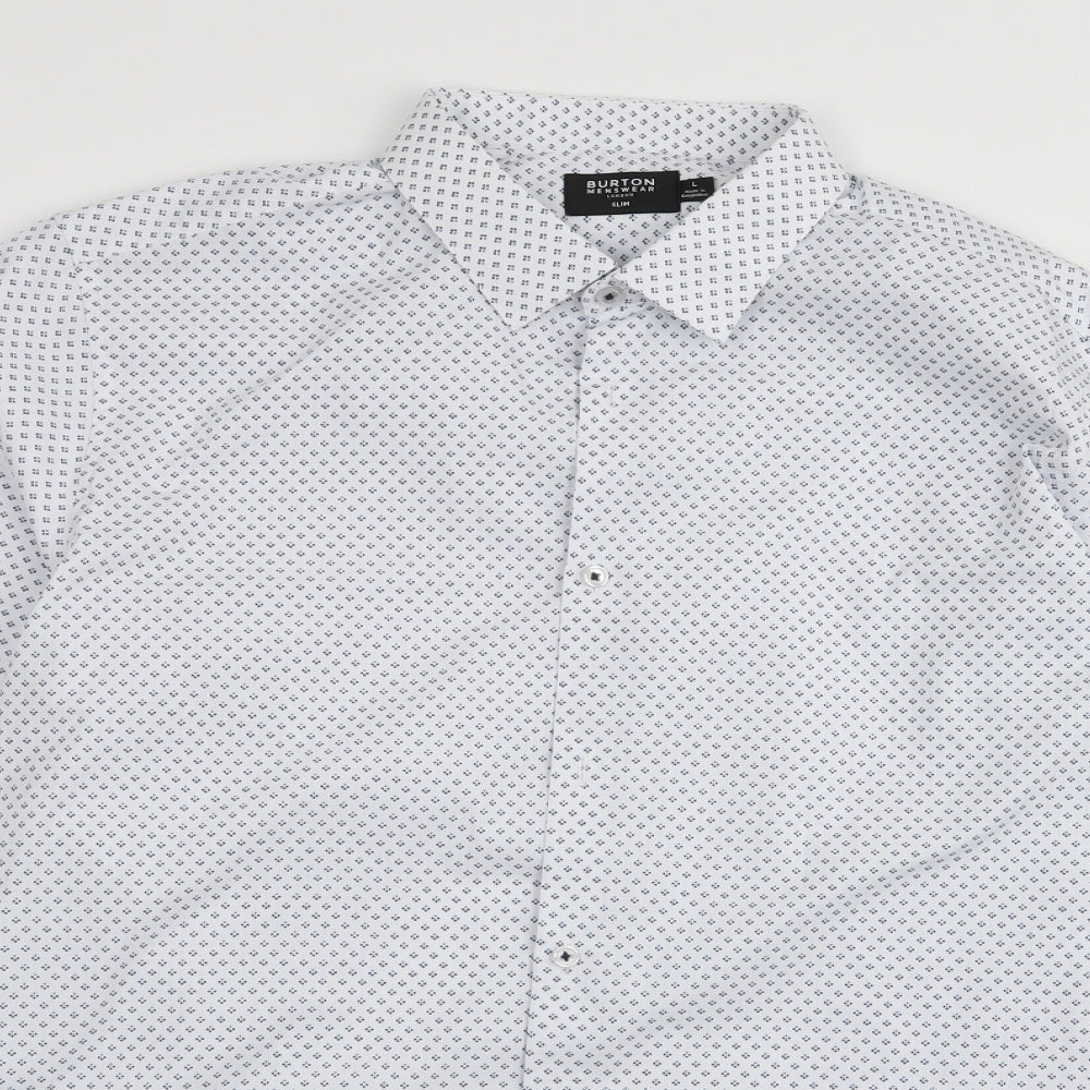 burton menswear Mens White Geometric   Button-Up Size L