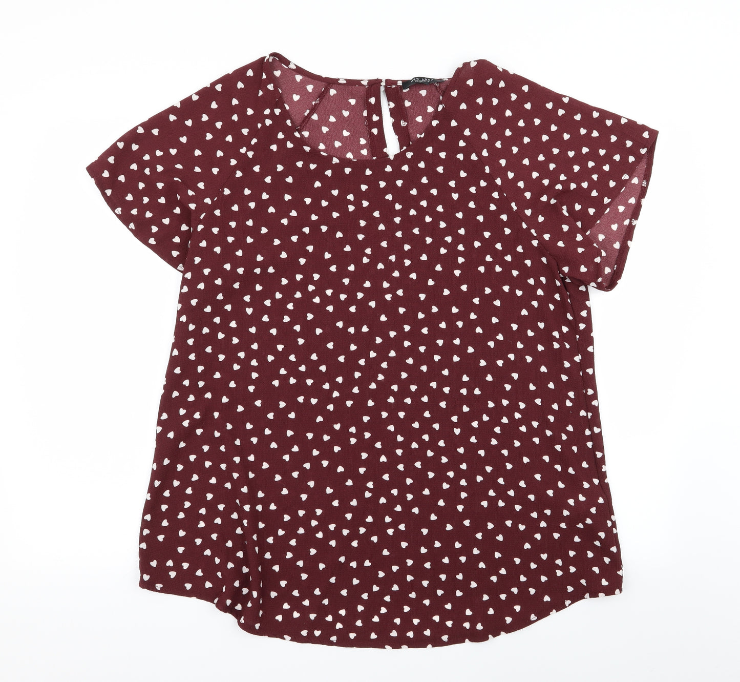 New Look Womens Red   Basic Blouse Size 12  - Heart Detail