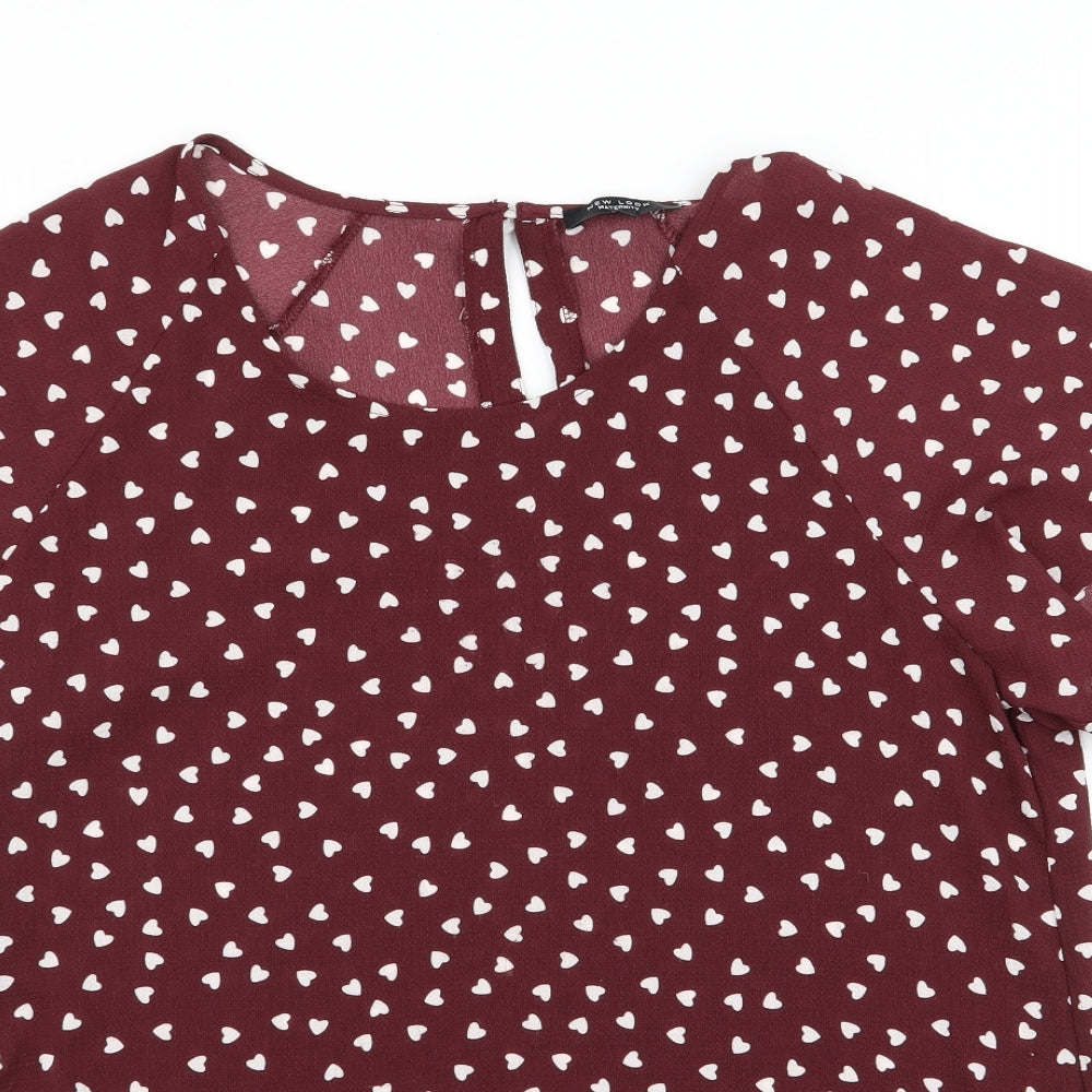 New Look Womens Red   Basic Blouse Size 12  - Heart Detail