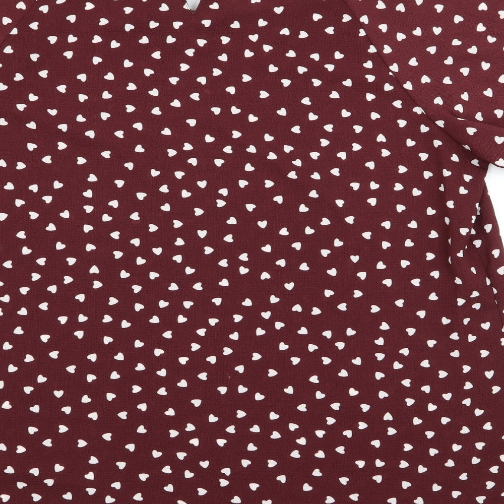 New Look Womens Red   Basic Blouse Size 12  - Heart Detail