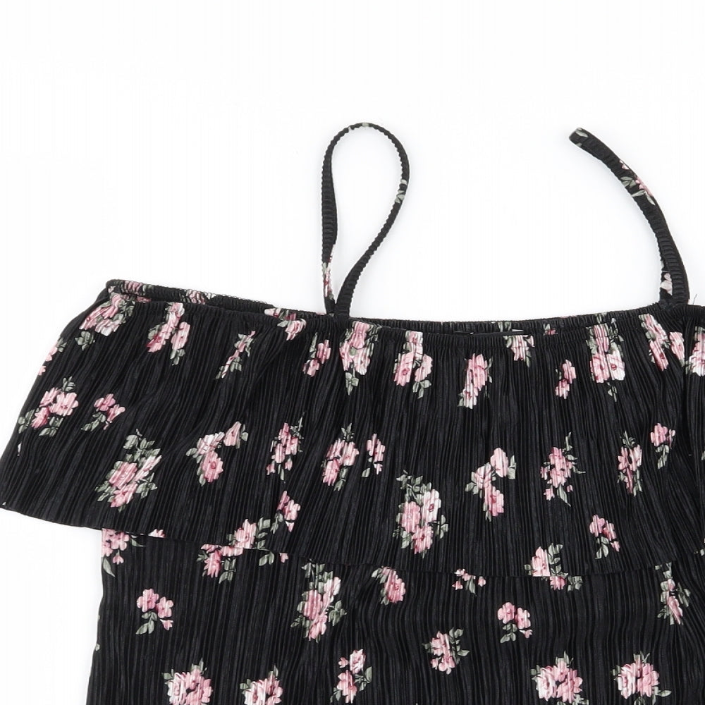 New Look Girls Black Floral  Basic Blouse Size 14-15 Years