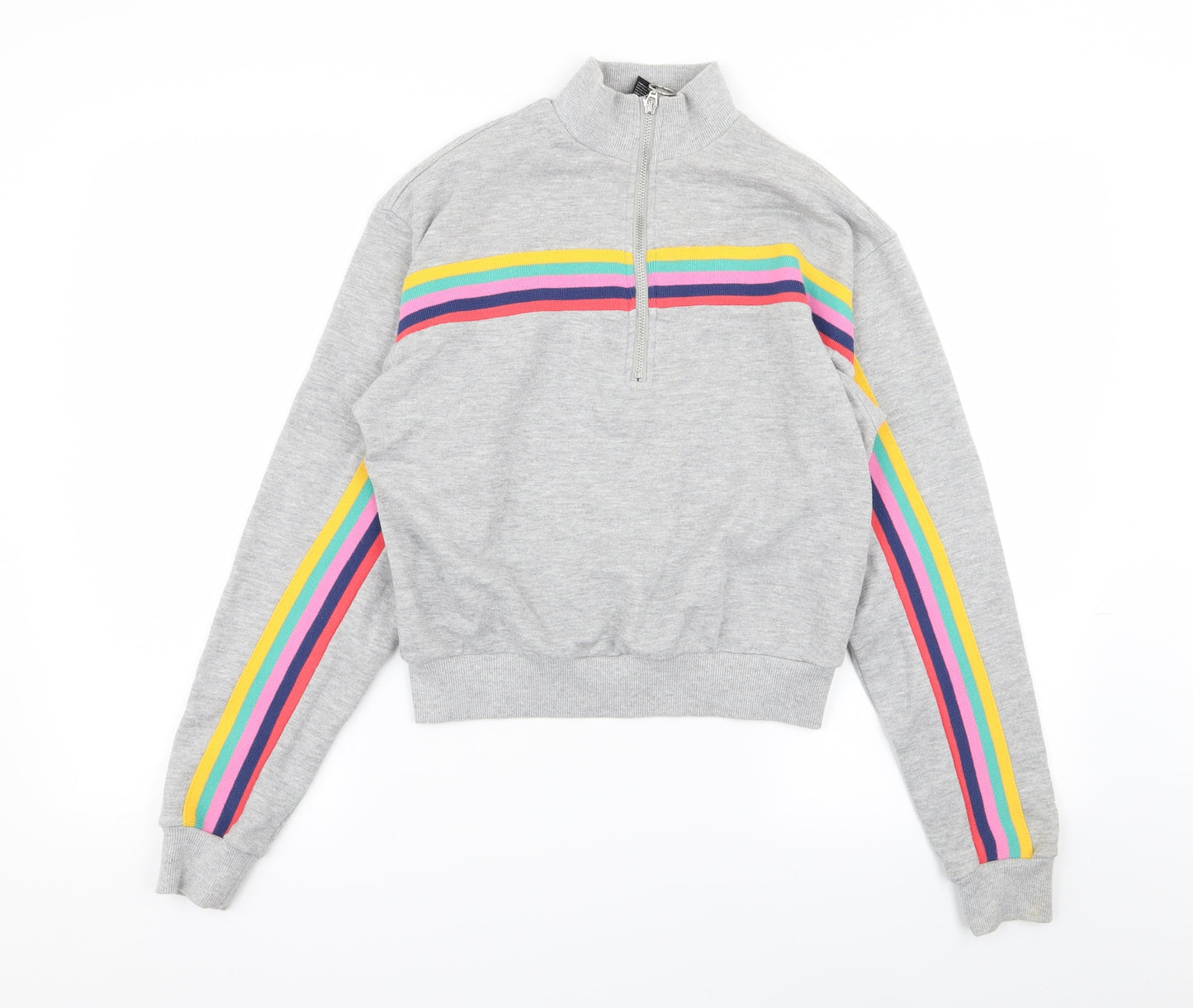 FOREVER 21 Womens Grey Striped  Full Zip Jumper Size S
