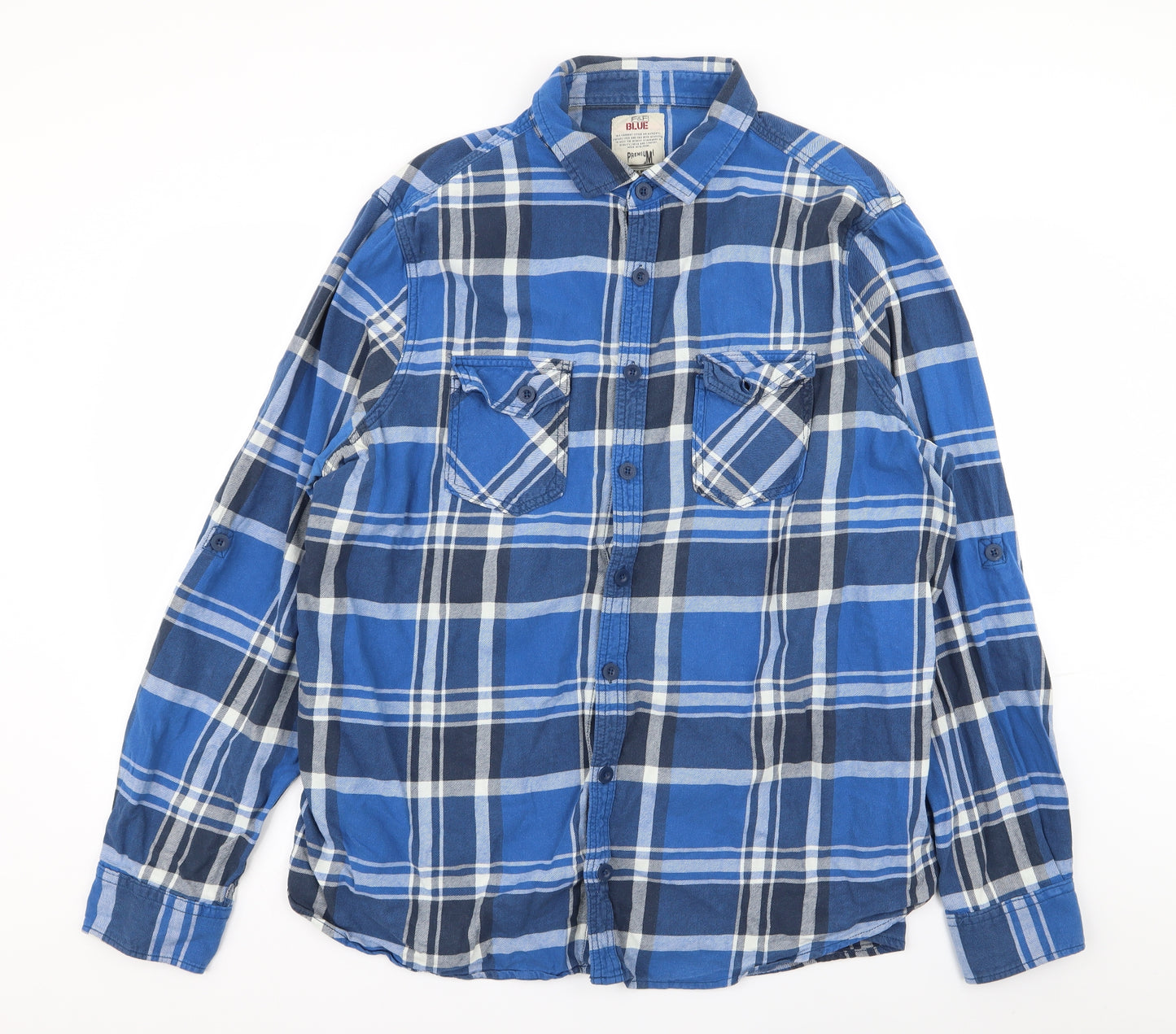F&F Mens Blue Check   Button-Up Size 2XL